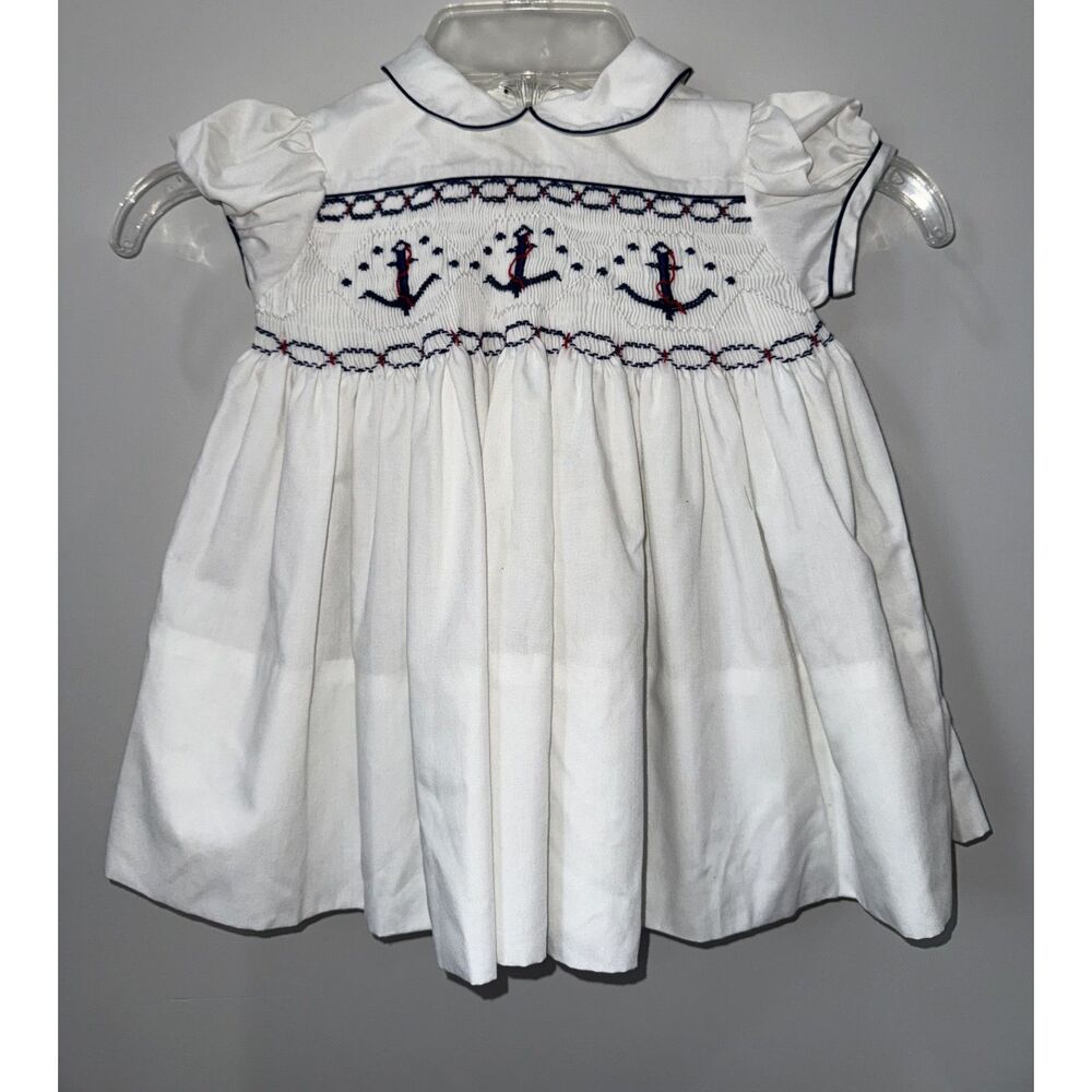 Vintage Baby Toddler Girls Dress Nautical Anchors Size 2 - 3T !